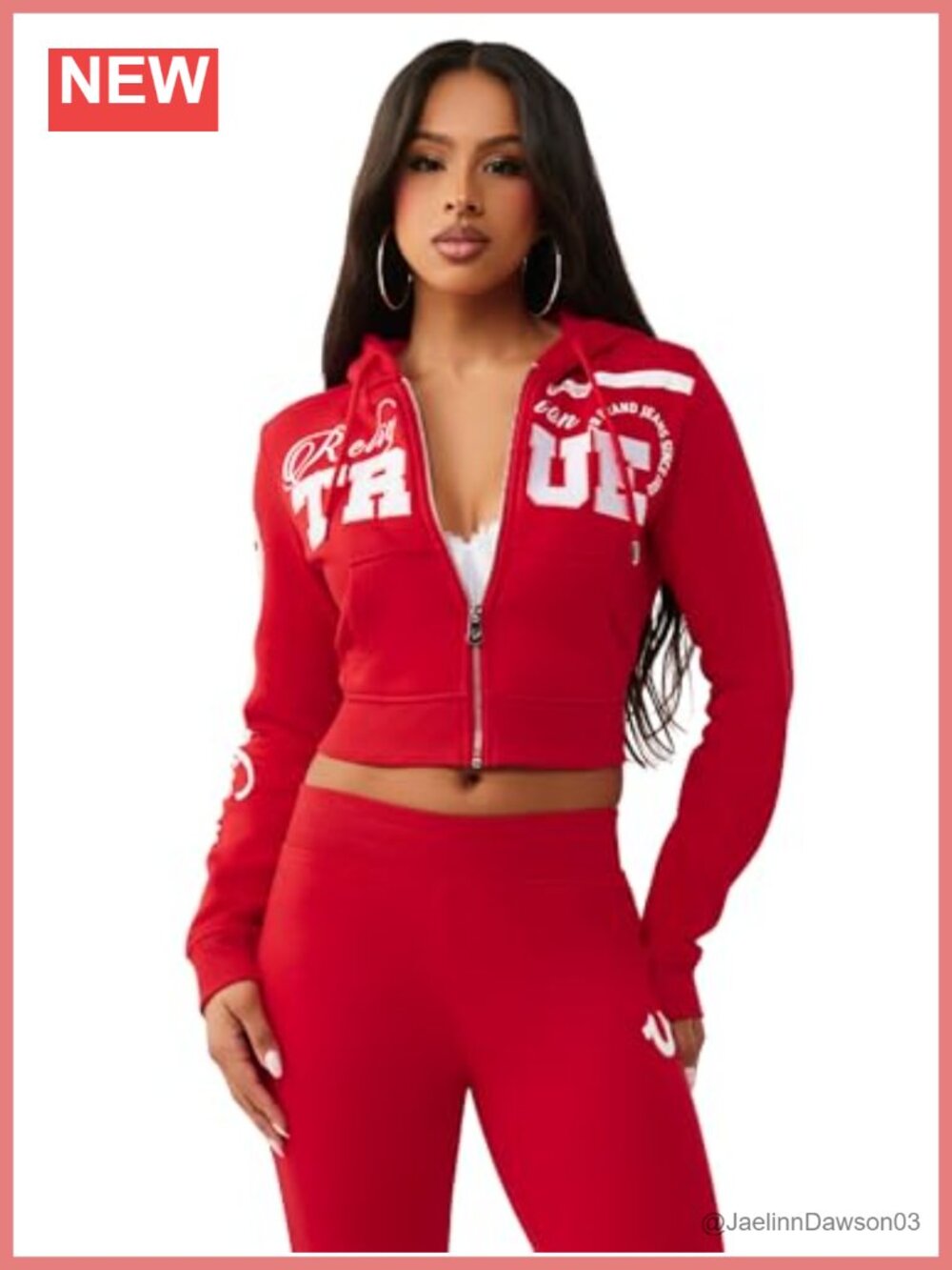 Embroidered Shrunken Zip Hoodie Cropped Ribbed Hem Cotton Blend